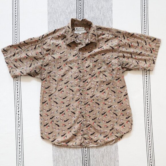 Vintage Columbia Fly Fishing Patterned Button Down Shirt | Large - Picture 1 of 11